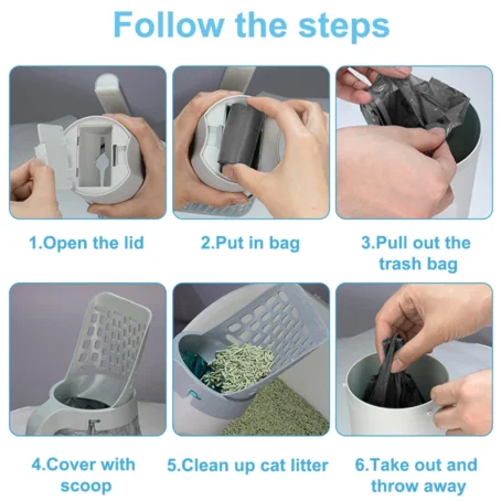 Pelle à Litière pour Chat avec Sac de Recharge, Filtre pour Animaux de Compagnie, Nettoyage des Déchets, Fournitures PIncef, Boîte, Self Books – Image 5